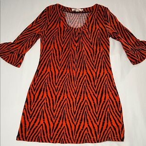 Aryeh Orange/Navy Ruffle Sleeve Knit Dress